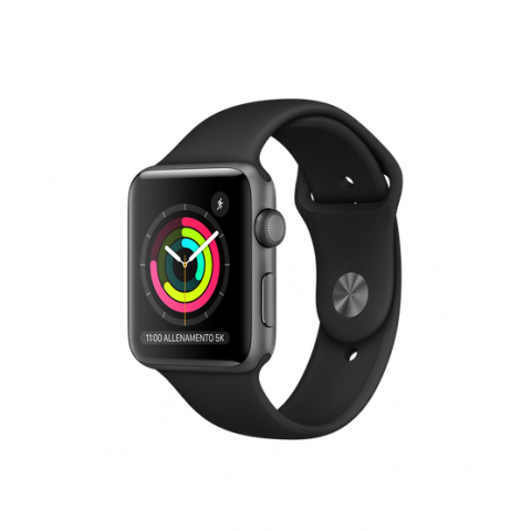 SMARTWATCH APPLE WATCH 3 42 MM GPS CASSA IN ALLUMINIO GRIGIO SIDERALE CINTURINO SPORT NERO